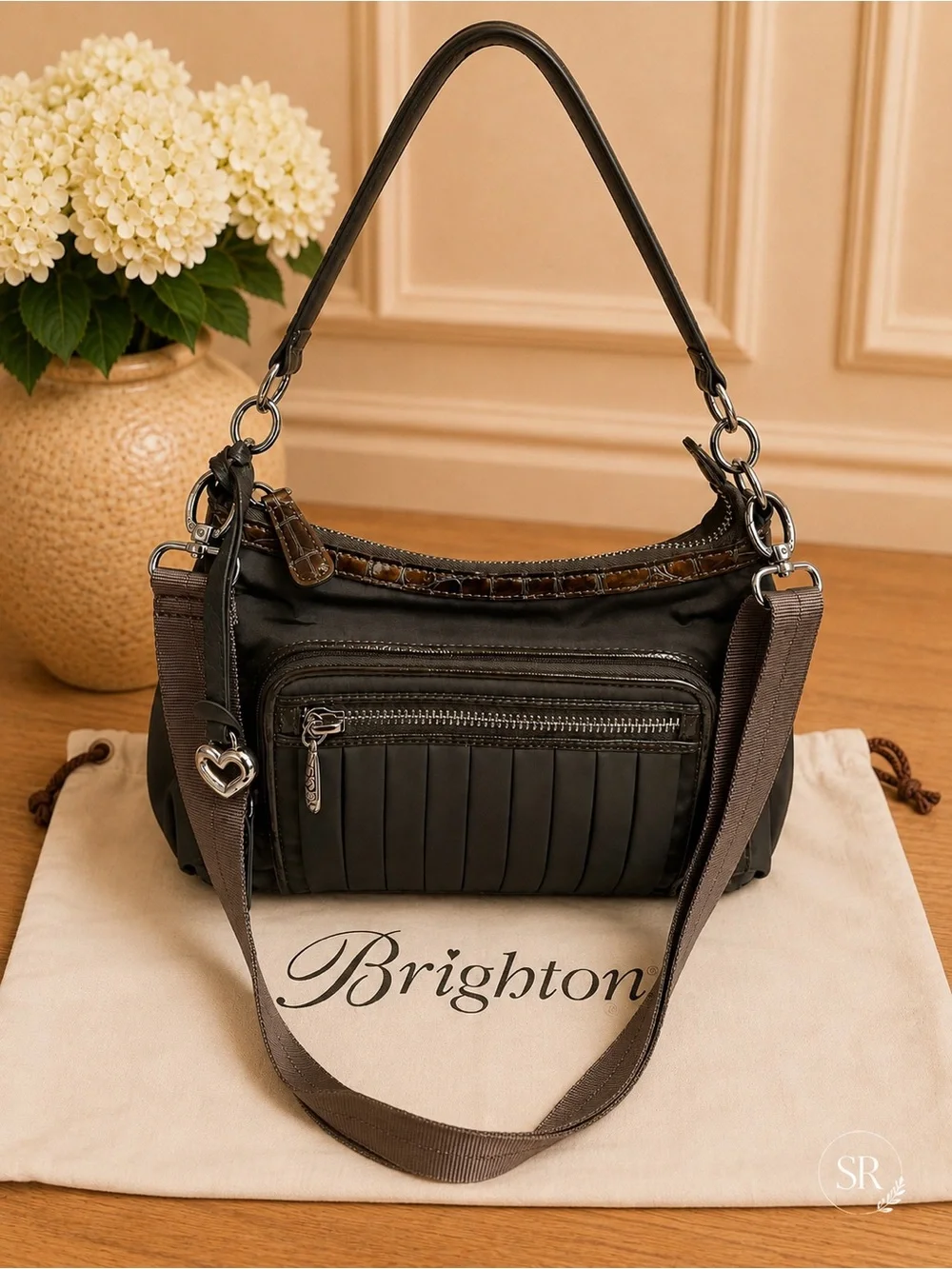 Brighton Go-Go Green Nylon Crossbody Shoulder Bag Convertible w Dust Bag